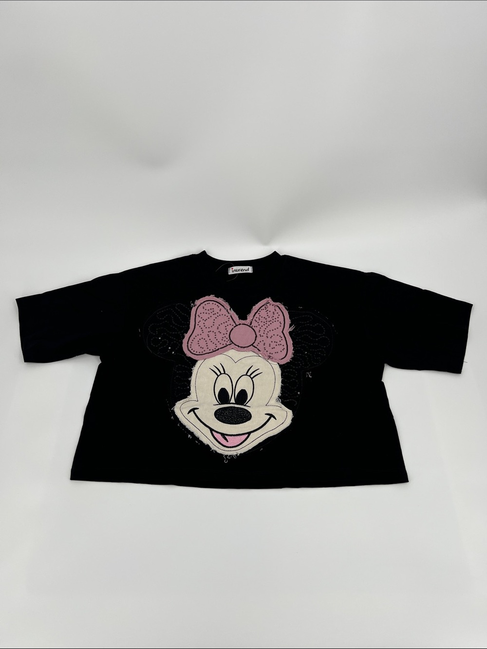 Black Minnie Graphic Women Tee with Pink Bow